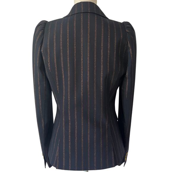Smythe Navy Copper Pinstripe Puff Shoulder Blazer Tailored Jacket Power Size 6 - Picture 8 of 9